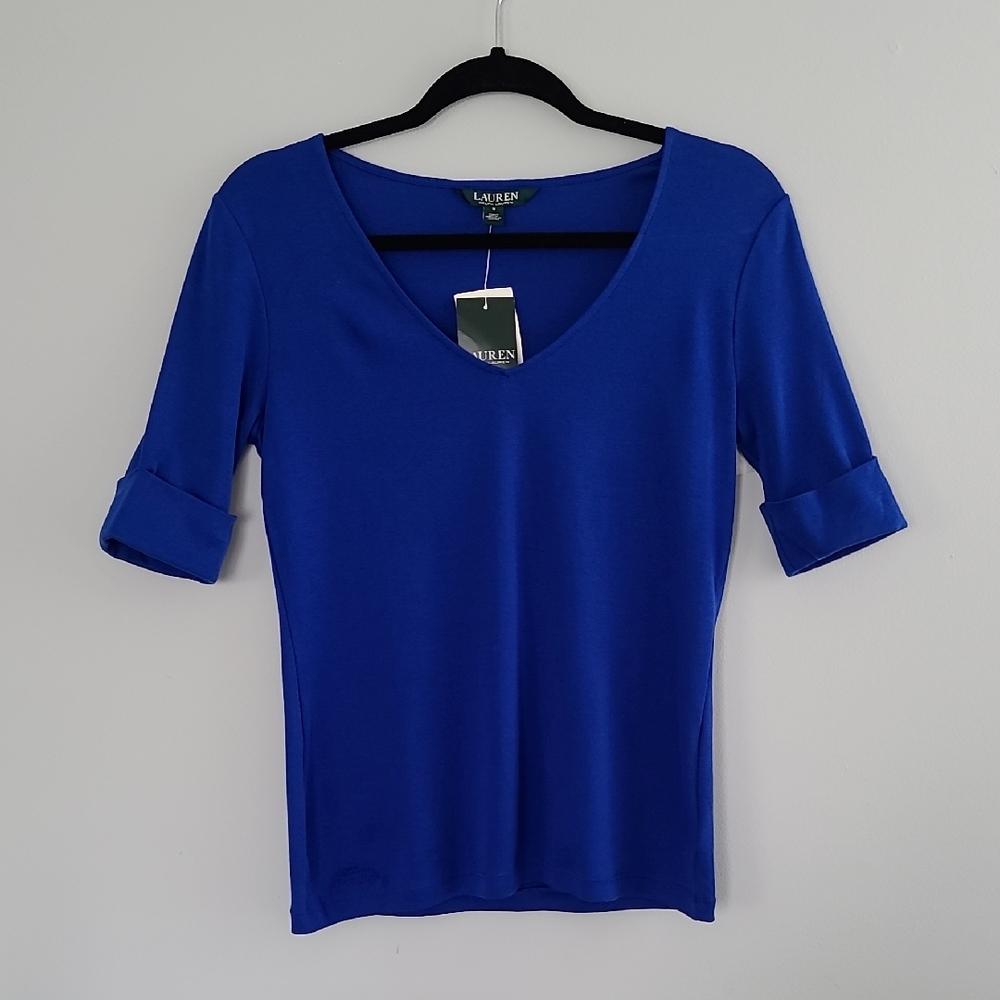 Ralph Lauren Fitted Blue 3/4 Sleeve Blouse